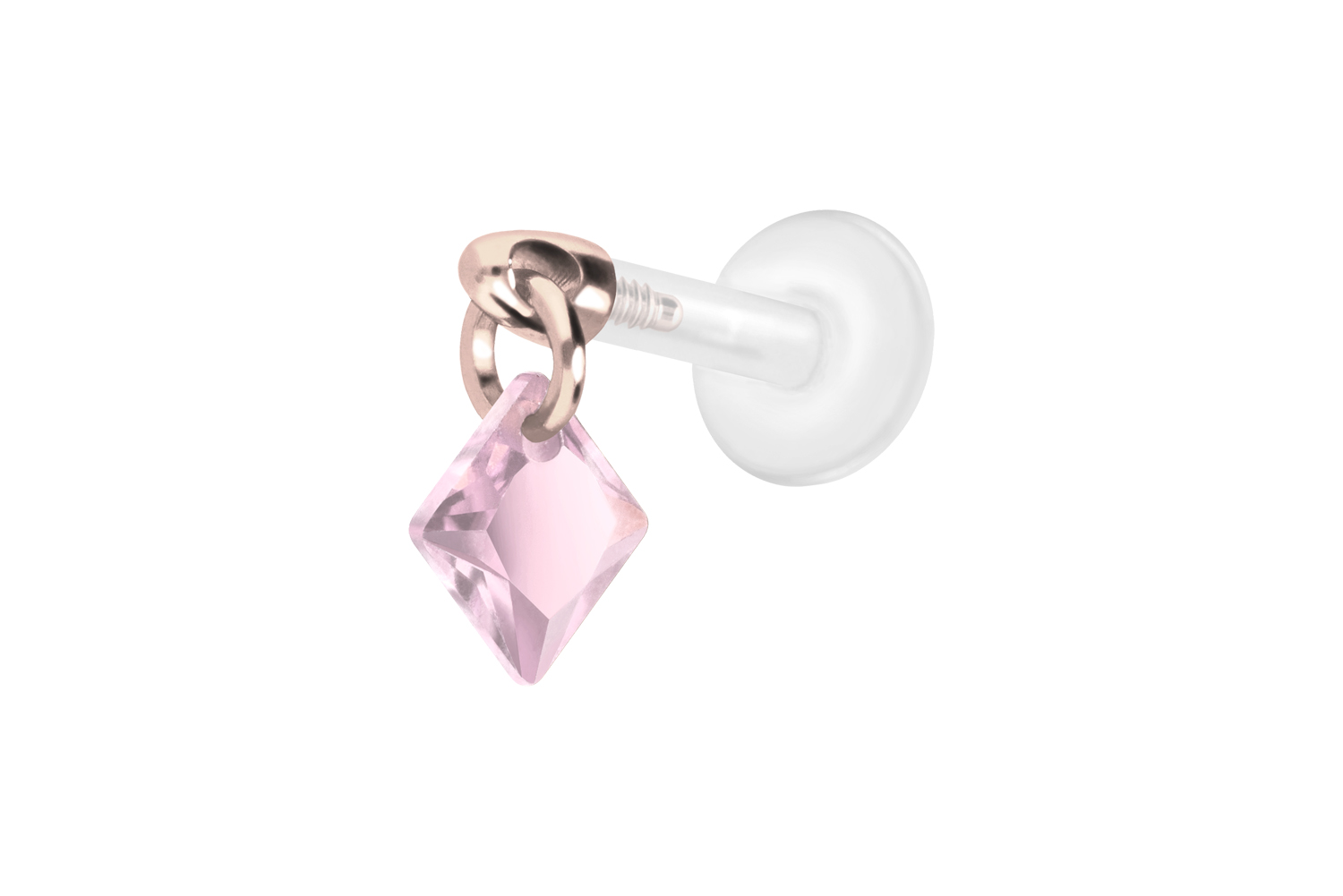 PTFE Labret Piercing mit Innengewinde + Titan-Aufsatz KRISTALLQUADRAT